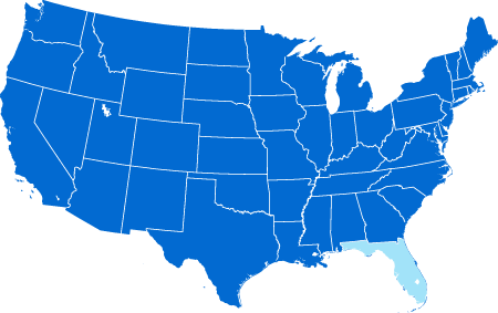Map of US with Florida not highlighted