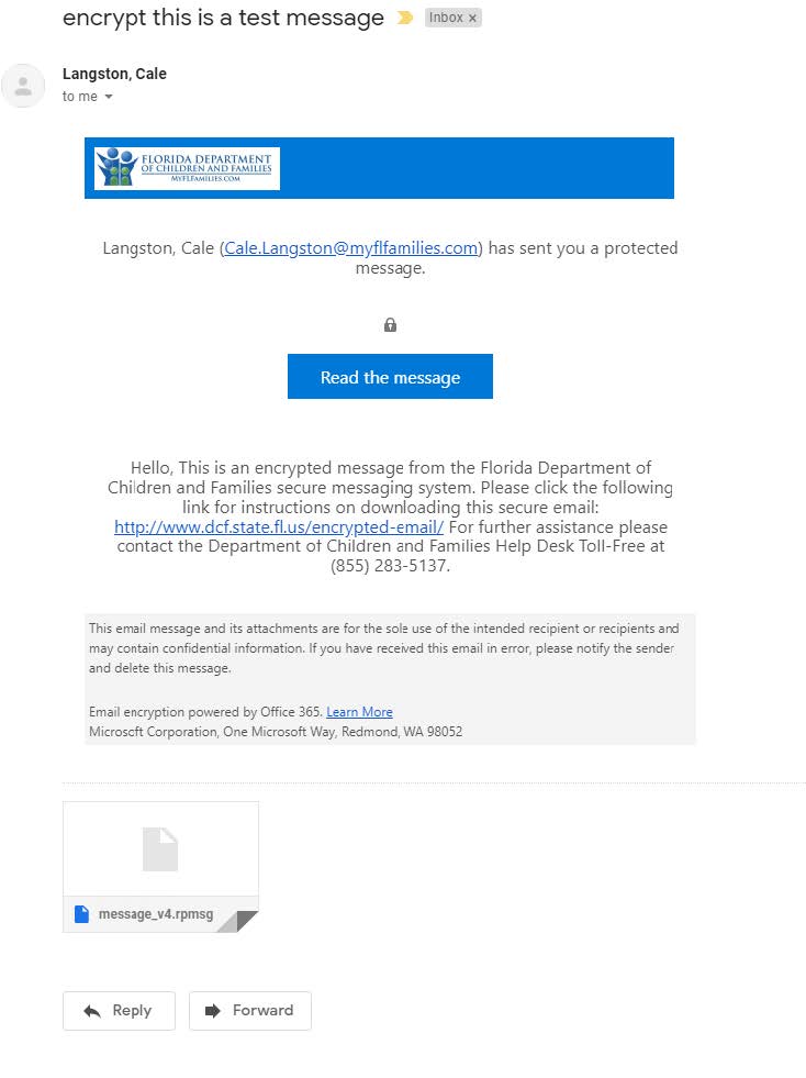 image of encrypted email in mail program. Click the attachment.